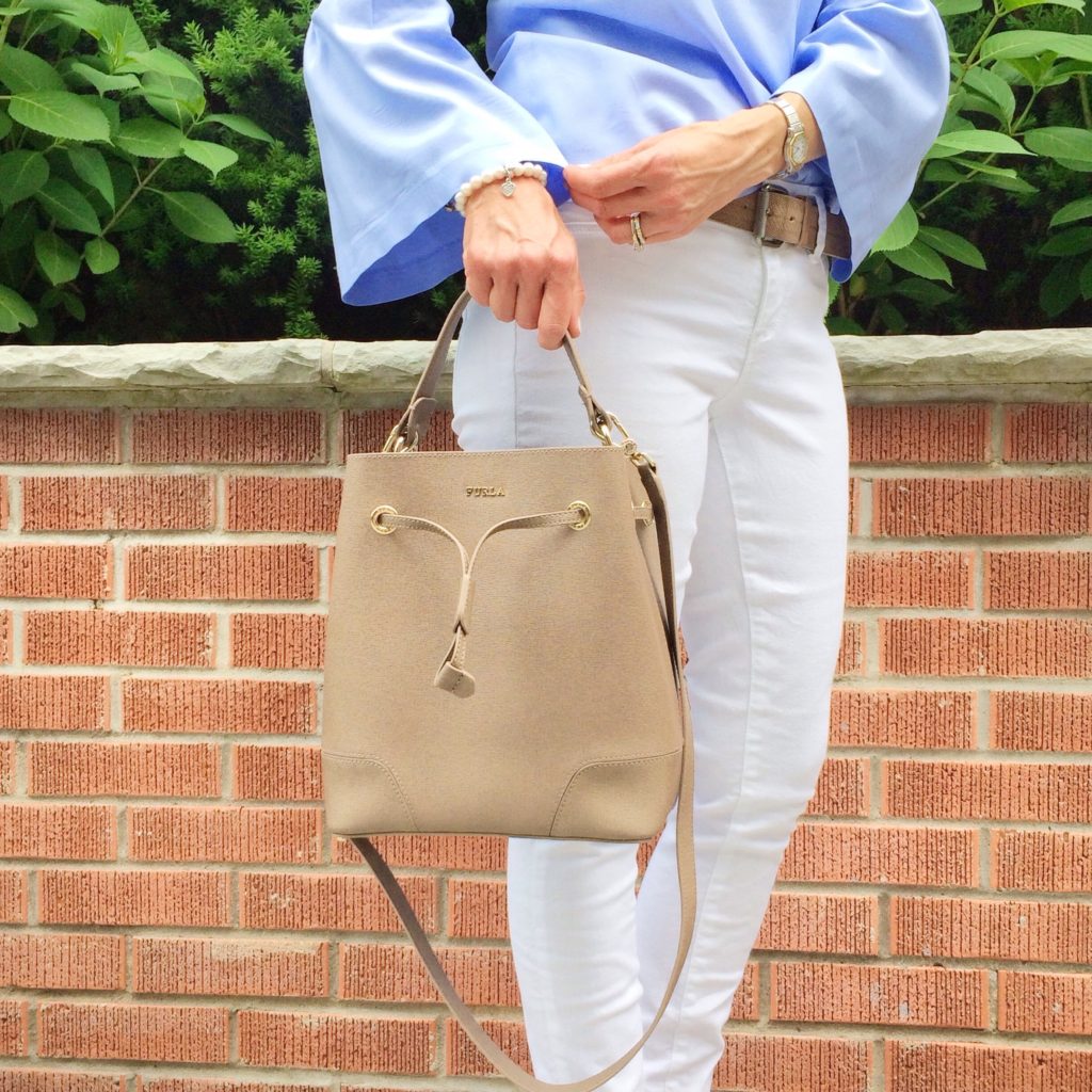 Bell Sleeve Top from Banana Republic and Stacy Bucket Bag from Furla