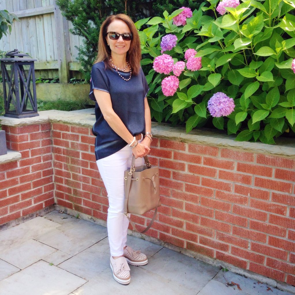 Repeat Cashmere Top; Marc Cain Lug Soles; Furla Stacy Bucket Bag