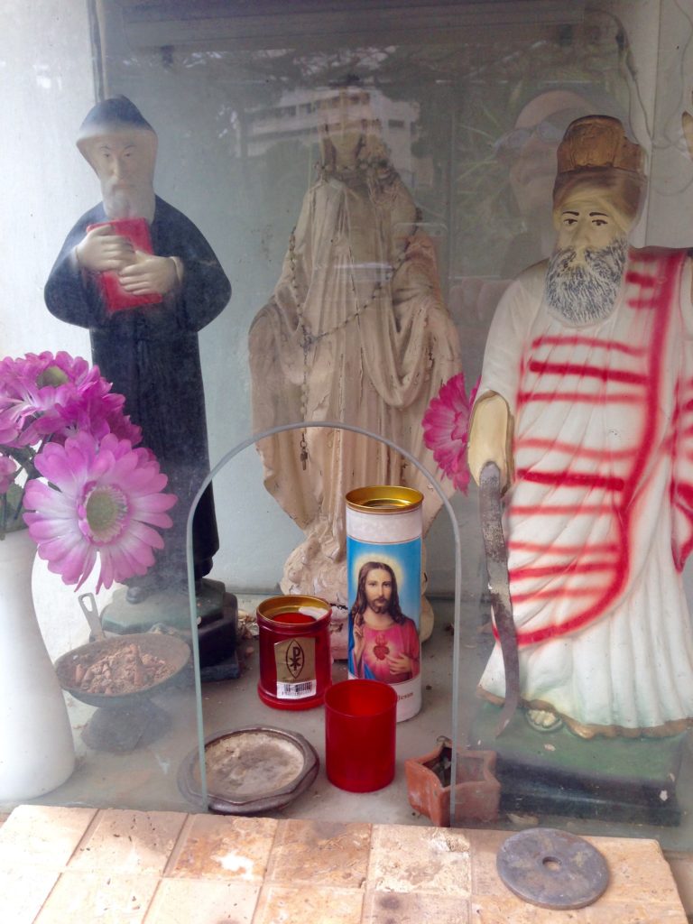 Mini shrine dedicated to Saint Sharbel, the Virgin Mary, Saint Elias, on private property