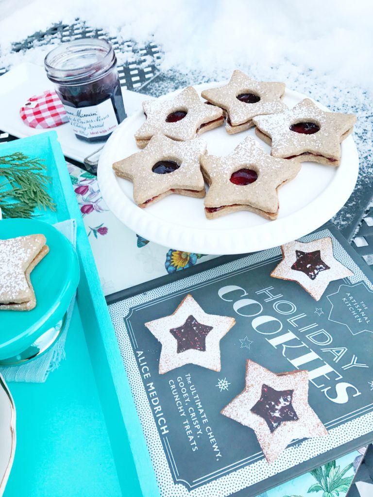 Linzer Cookies assembled with Bonne Maman Black Cherry Spread