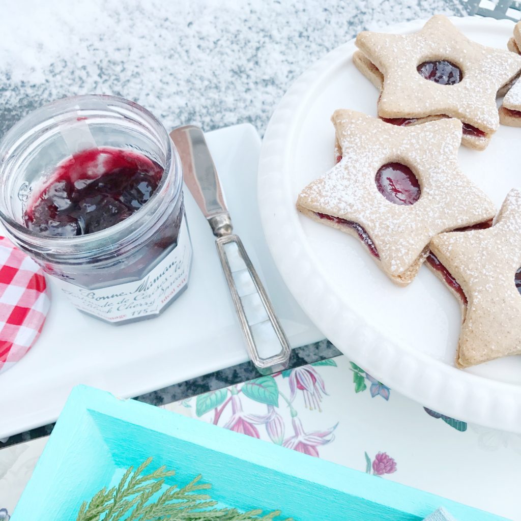 Linzer Cookies filled with Black Cherry Spread from Bonne Maman