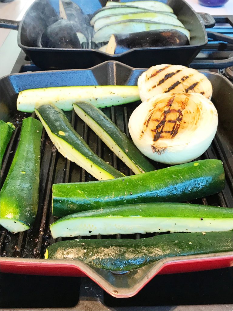 Grilling vegetables on a Staub cast iron grill pan