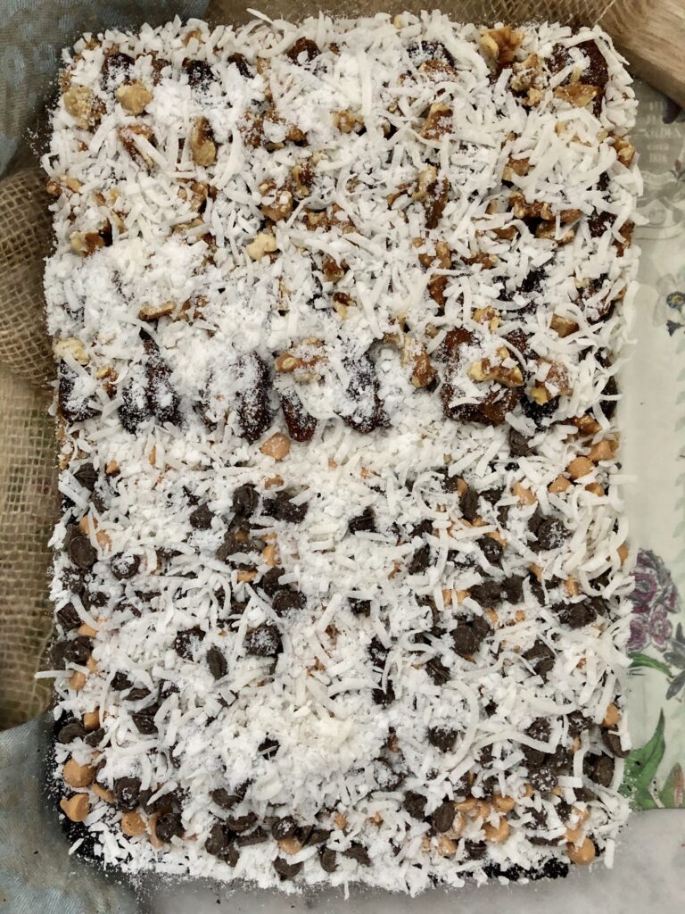 Hello Dollies (Magic Cookie Bars) With Dates And With Chocolate Chips